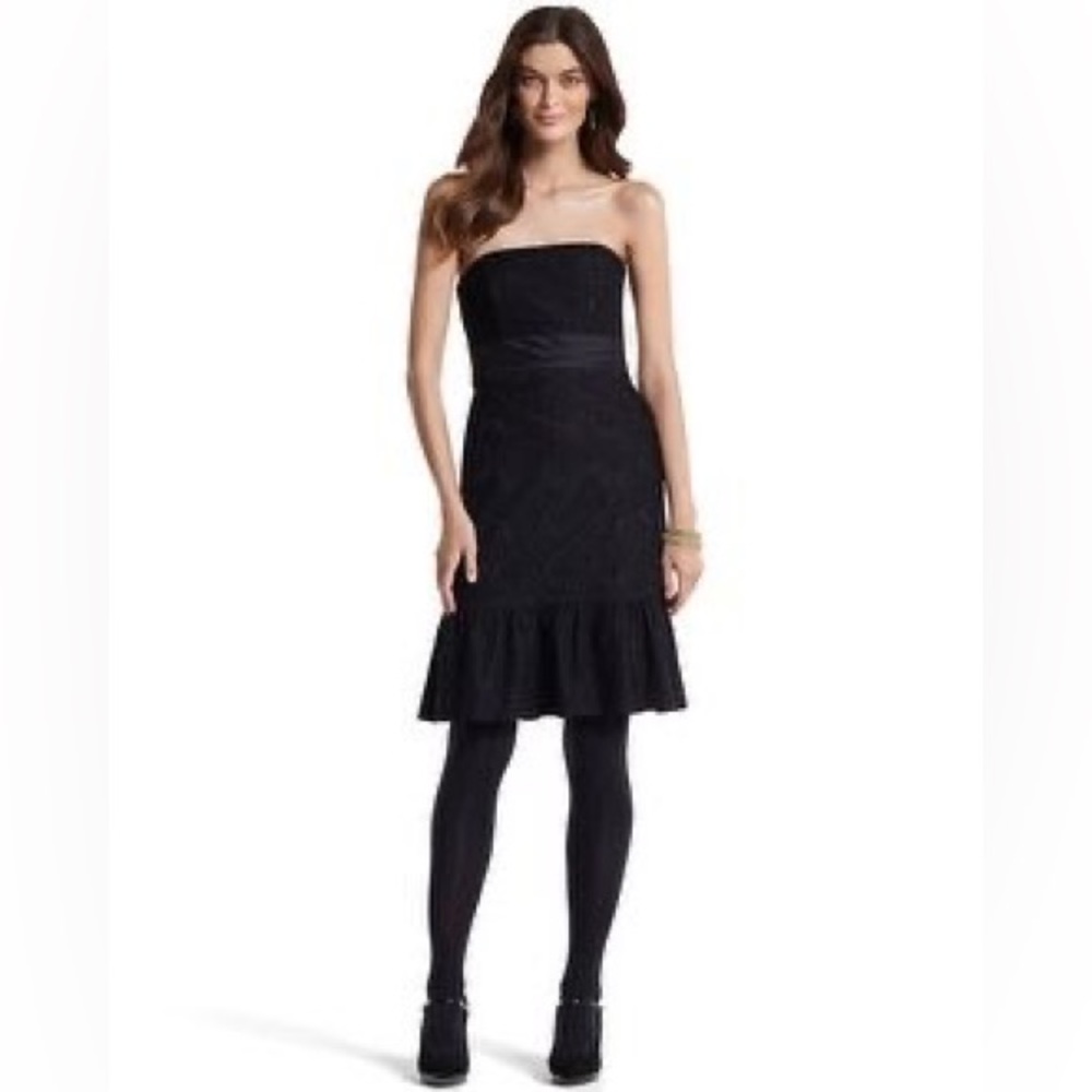 White House Black Market Black Strapless Lace Dress 0